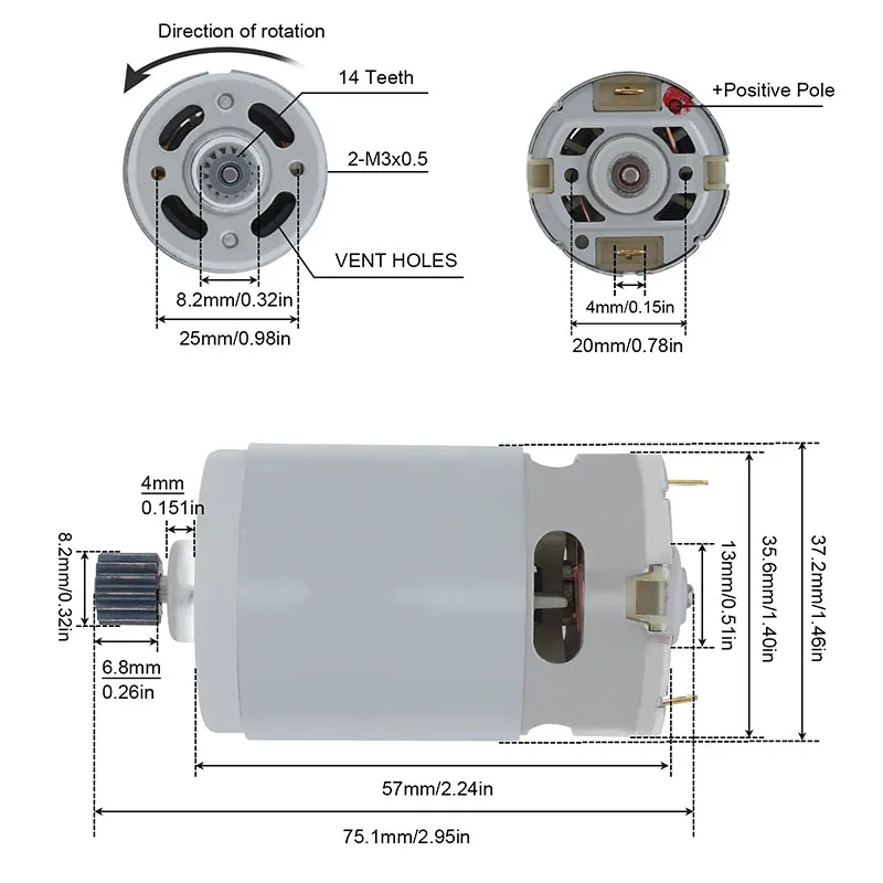 Elektrowerkzeug-Zubehör RS550 Bürstenmotor 14 Zähne 21 V für Bosch – Bild 2