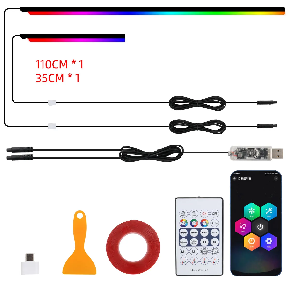 10-in-1-Auto-LED-Acryl-Lichtleiste, RGB Symphony, Auto-Innenleiste, Lichter mit Fernbedienung/APP-Steuerung