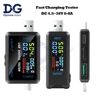 Schnellladetester, 10-in-1, USB, 4,5-36 V, 0-8 A, Voltmeter, Strom, Spannung, Volt, Amperemeter, Detektor