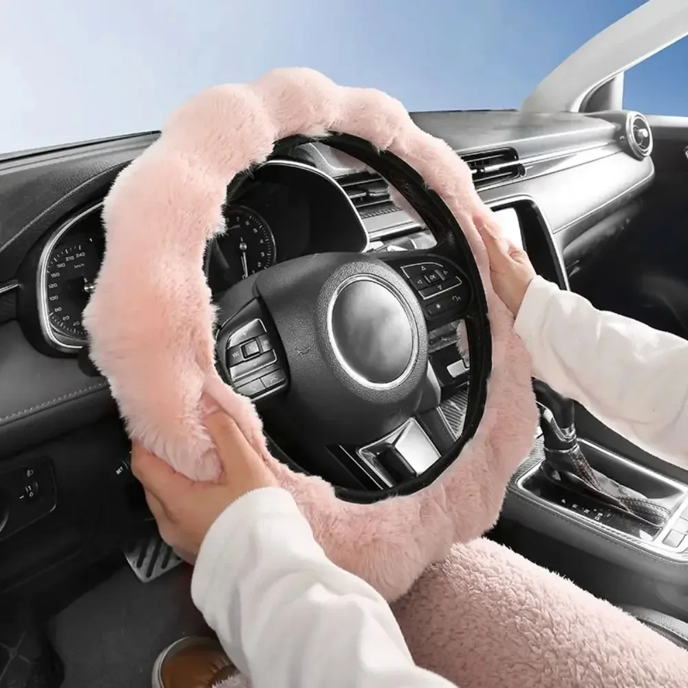 Winterwarmer, weicher, flauschiger Plüsch-Lenkradbezug für Autos, niedlicher, rutschfester, elastischer