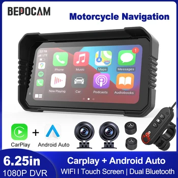 BEPOCAM 5"/6,25" Motorrad GPS Navigation DVR Carplay Bildschirm für Moto Dual Kameras Stick Recorder IPX7