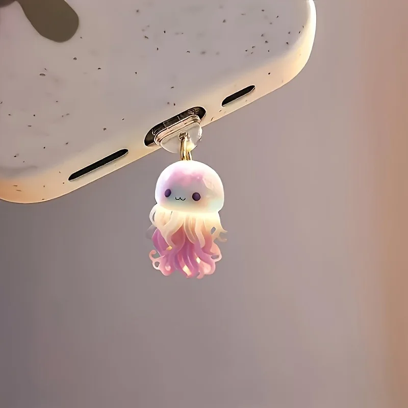 Handy-Staubstecker-Anhänger mit Acryl, rosa Qualle, Oktopus, Zubehör, Dekoration, geeignet für iPhone Typ C