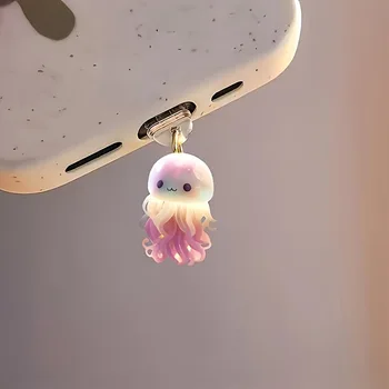 Handy-Staubstecker-Anhänger mit Acryl, rosa Qualle, Oktopus, Zubehör, Dekoration, geeignet für iPhone Typ C