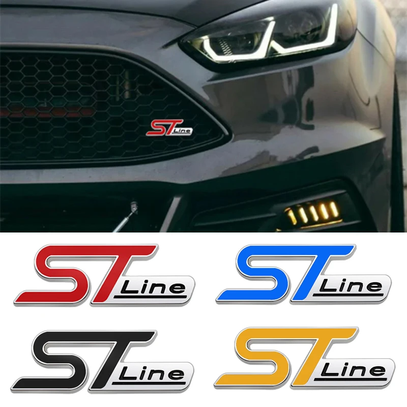 3D Metall ST Linie Kopf Kühlergrill Auto Emblem Abzeichen Chrom Aufkleber für FORD ST Focus x 2 3 Kuga FIESTA