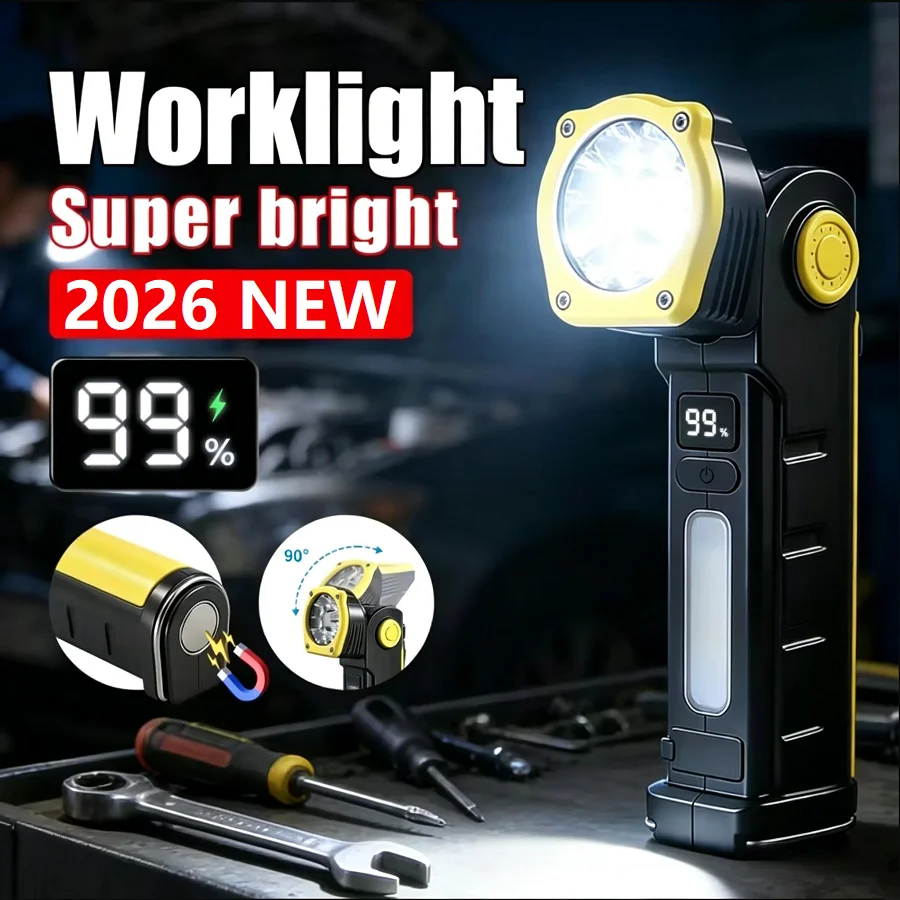 Leistungsstarke COB-LED-Arbeitsleuchte, Typ C, wiederaufladbare Taschenlampe, starker Magnet, Arbeitsleuchte