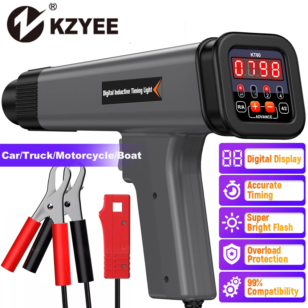 KZYEE KT60 Auto Digital 2 & 4 Takt Benzin Motor Timing Licht 12V Auto Zündung Timing Licht Induktive Strobe