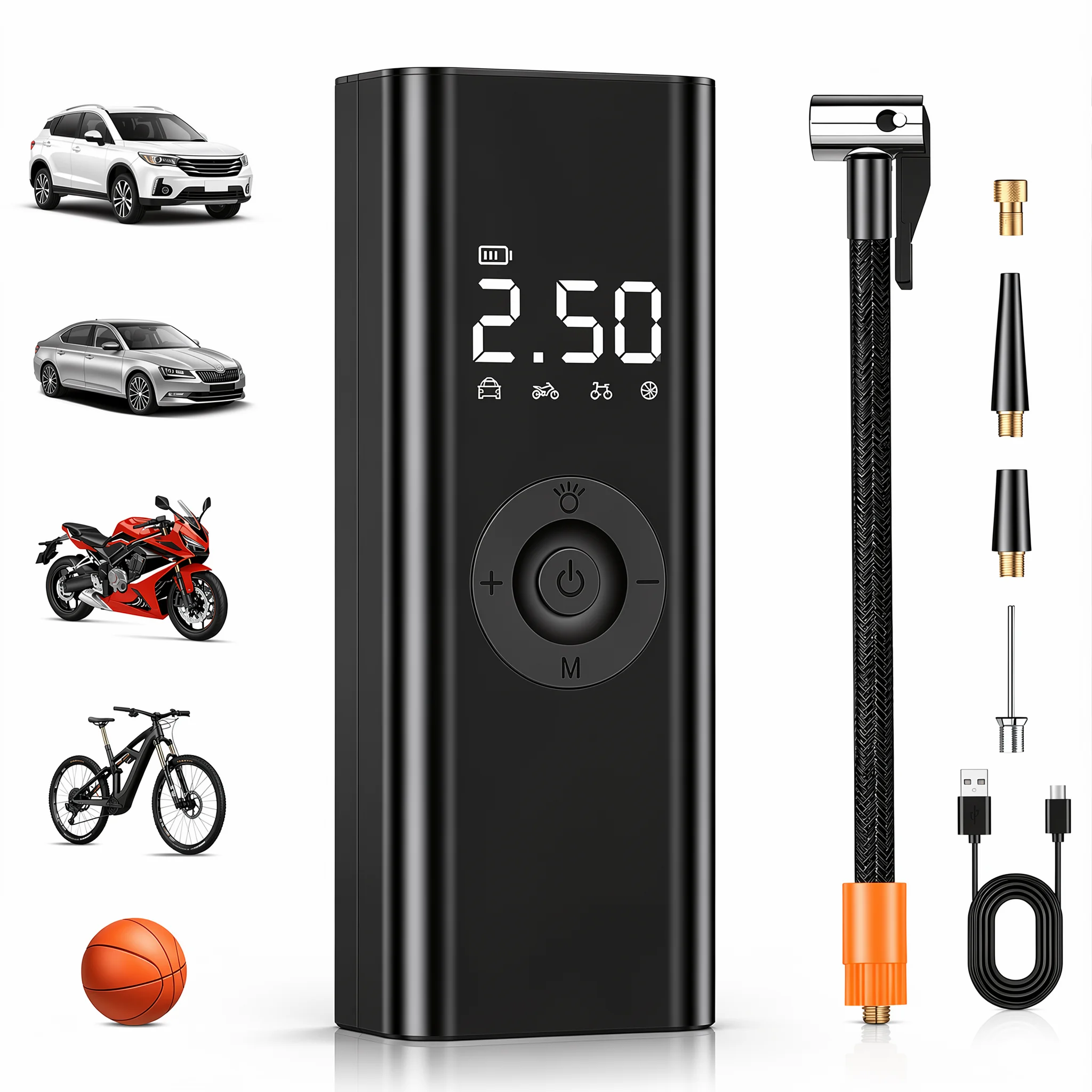 Tragbarer Reifenfüller, 150PSI Kabelloser Reifenkompressor, Intelligente Luftpumpe für Autoreifen & Motorräder