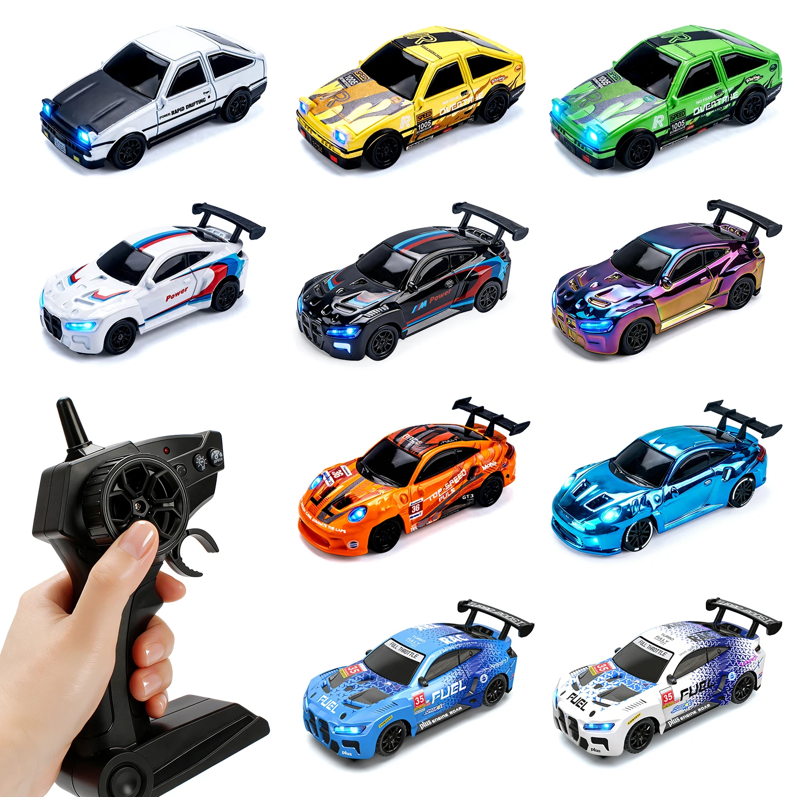 1/64 Hochgeschwindigkeits-Drift-RC-Auto mit Licht, 2,4G 4WD Ferngesteuertes Auto, Mini-Rennmodellautos