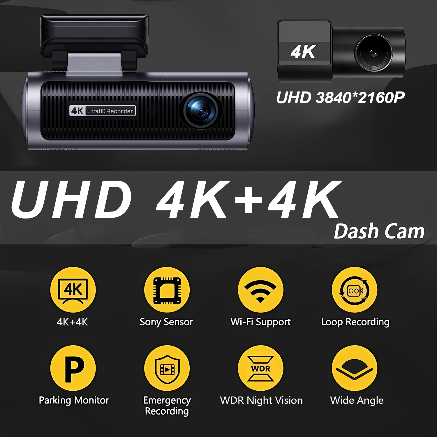 Dashcam 3840*2160P 4K + 4K Dual-Objektiv Auto-DVR-Kamera mit 5G WiFi – Bild 3