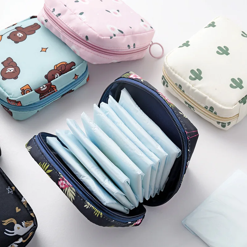 Frauen Sanitär Serviette Tampon Lagerung Tasche Tragbare Wasserdichte Organizer Tasche Cartoon-Muster Sanitär