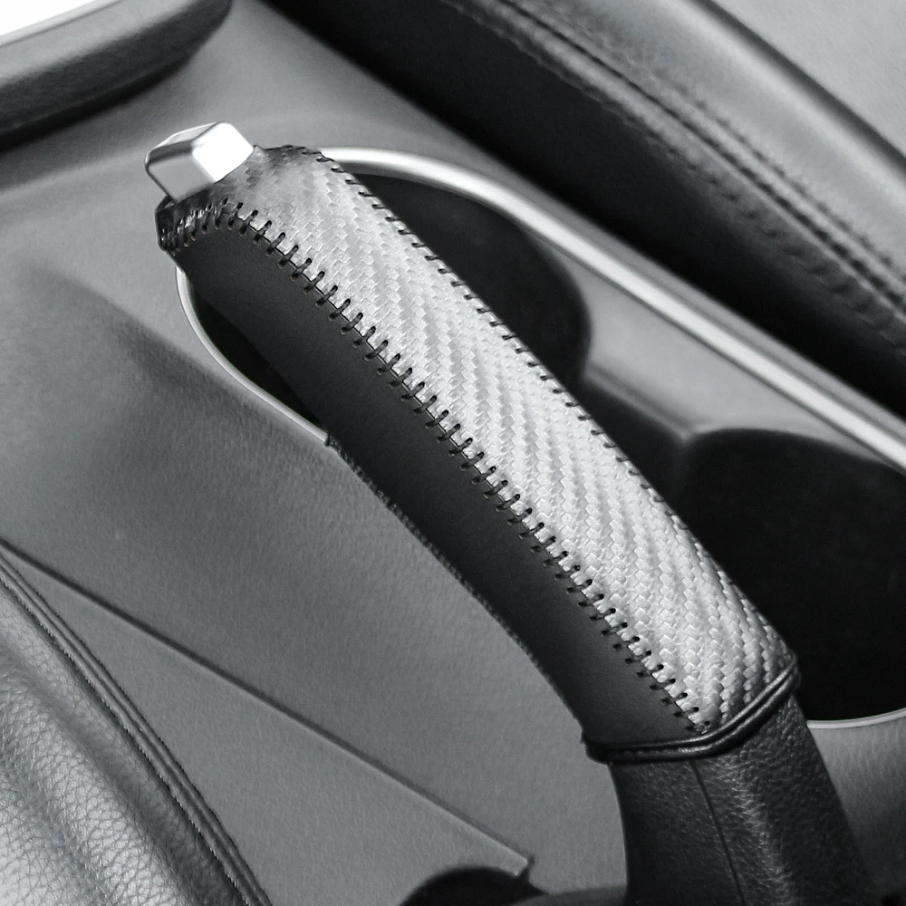 Carbon Fiber Auto Leder Handbremse Abdeckung Schutzhülle Handbremse – Bild 4