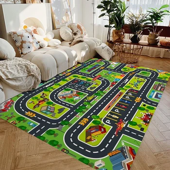 Auto-Spielmatte für Jungen und Mädchen, Highway City, Teppiche mit Verkehrsthema für Kinder, Spielzeugautos
