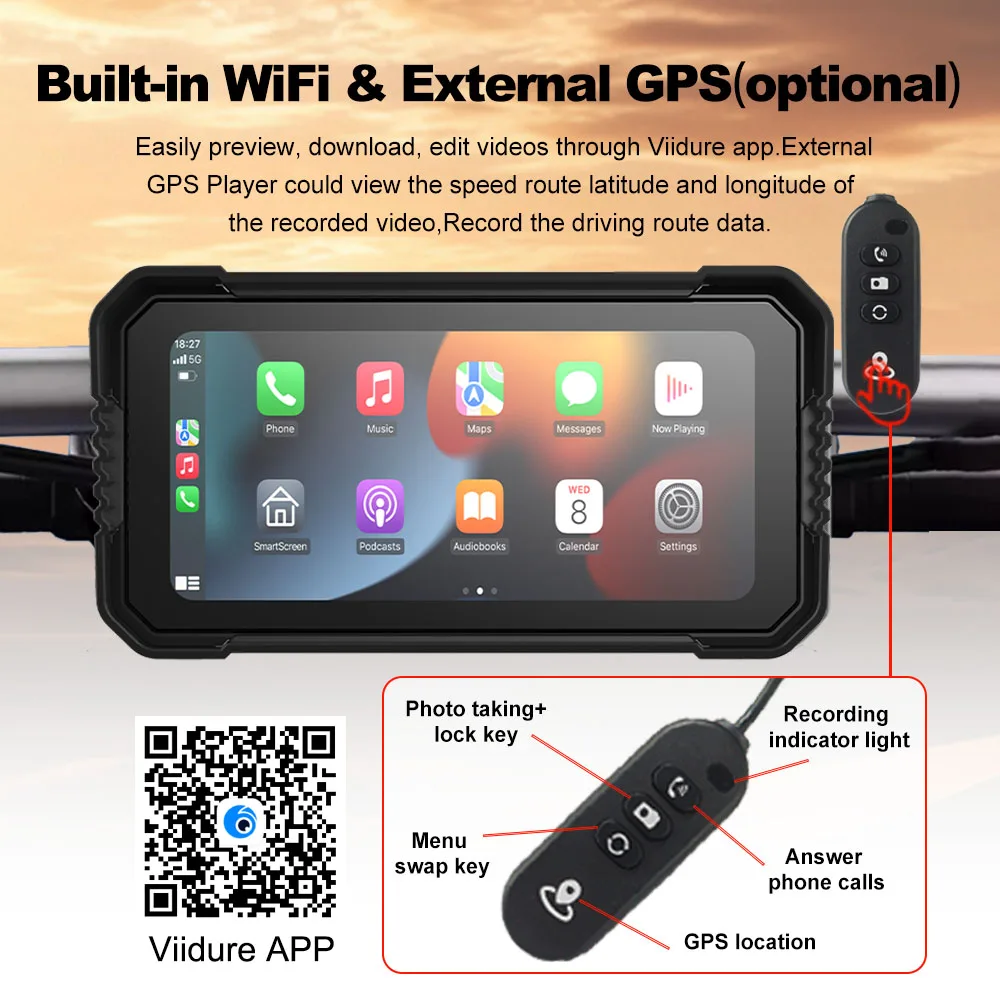 BEPOCAM 5"/6,25" Motorrad GPS Navigation DVR Carplay Bildschirm – Bild 3