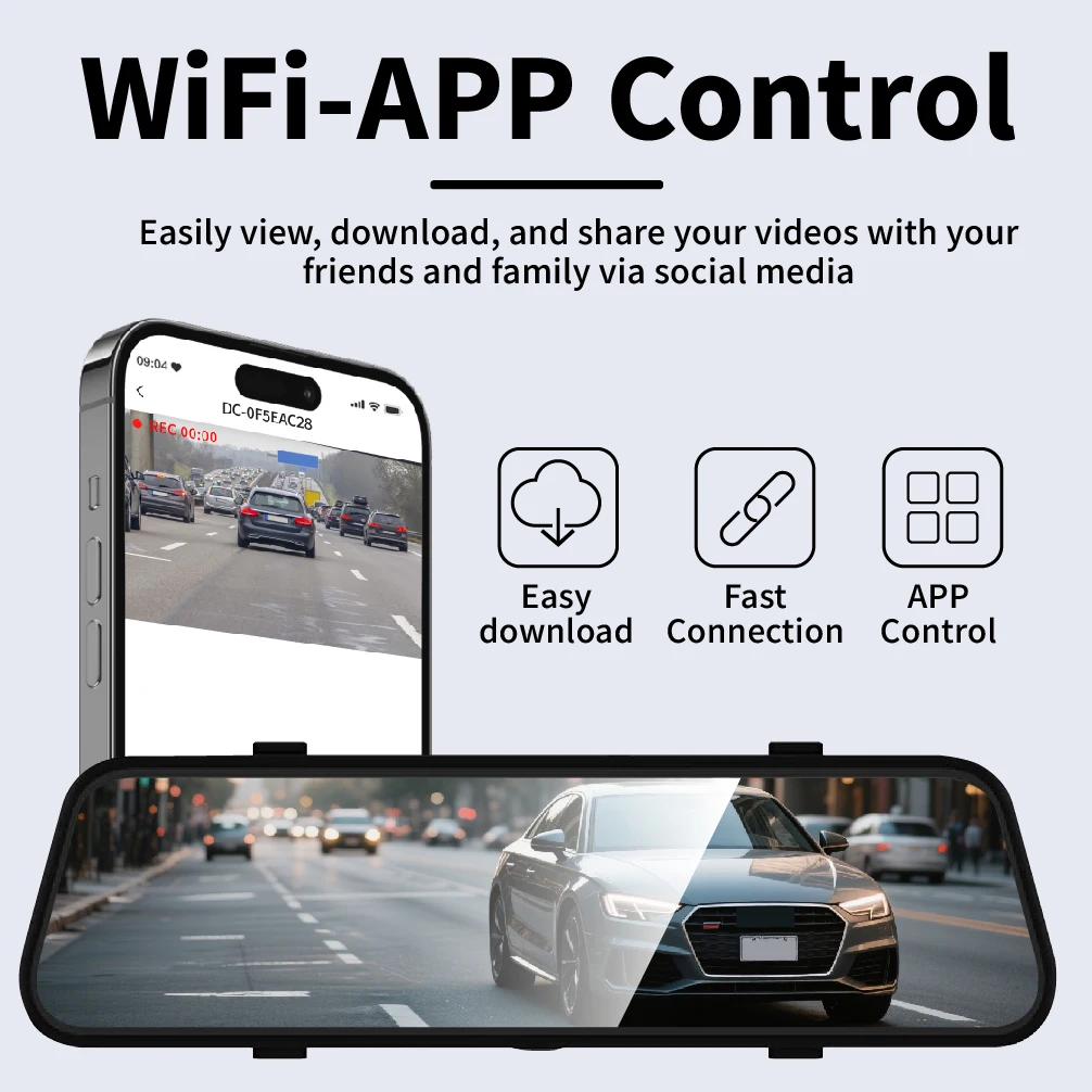 4K UHD Dual Dash Cam mit Carplay 9,66" Touchscreen Sprachsteuerung – Bild 2