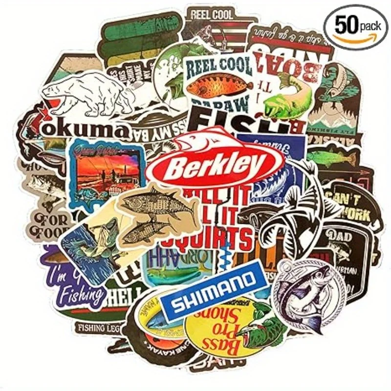 Vinyl-Aufkleber mit Angelthema, 50 Stück, wasserfeste Aufkleber zum Personalisieren von Skateboards, Handys