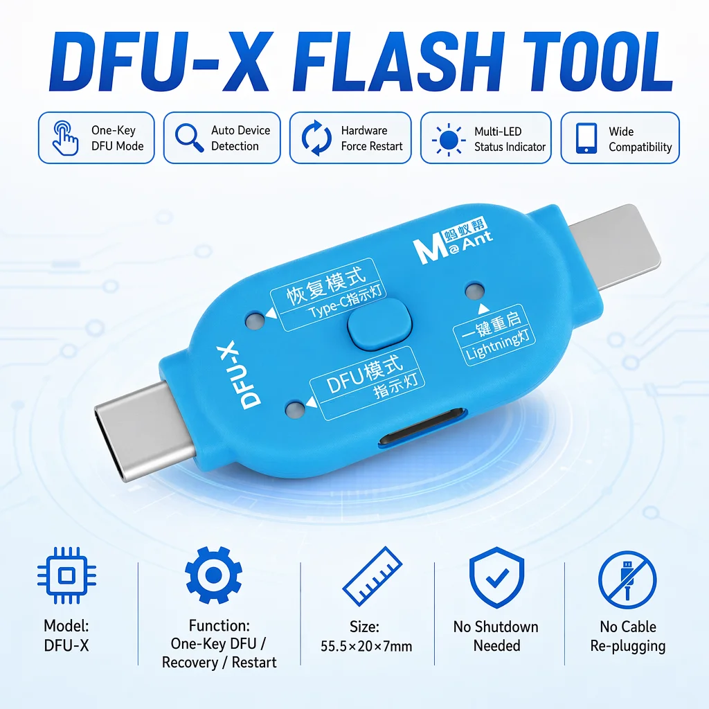 DFU-X Mobiles Reparaturwerkzeug Ein-Klick-DFU-Wiederherstellung Odin Download-Modus Kompatibel mit iOS