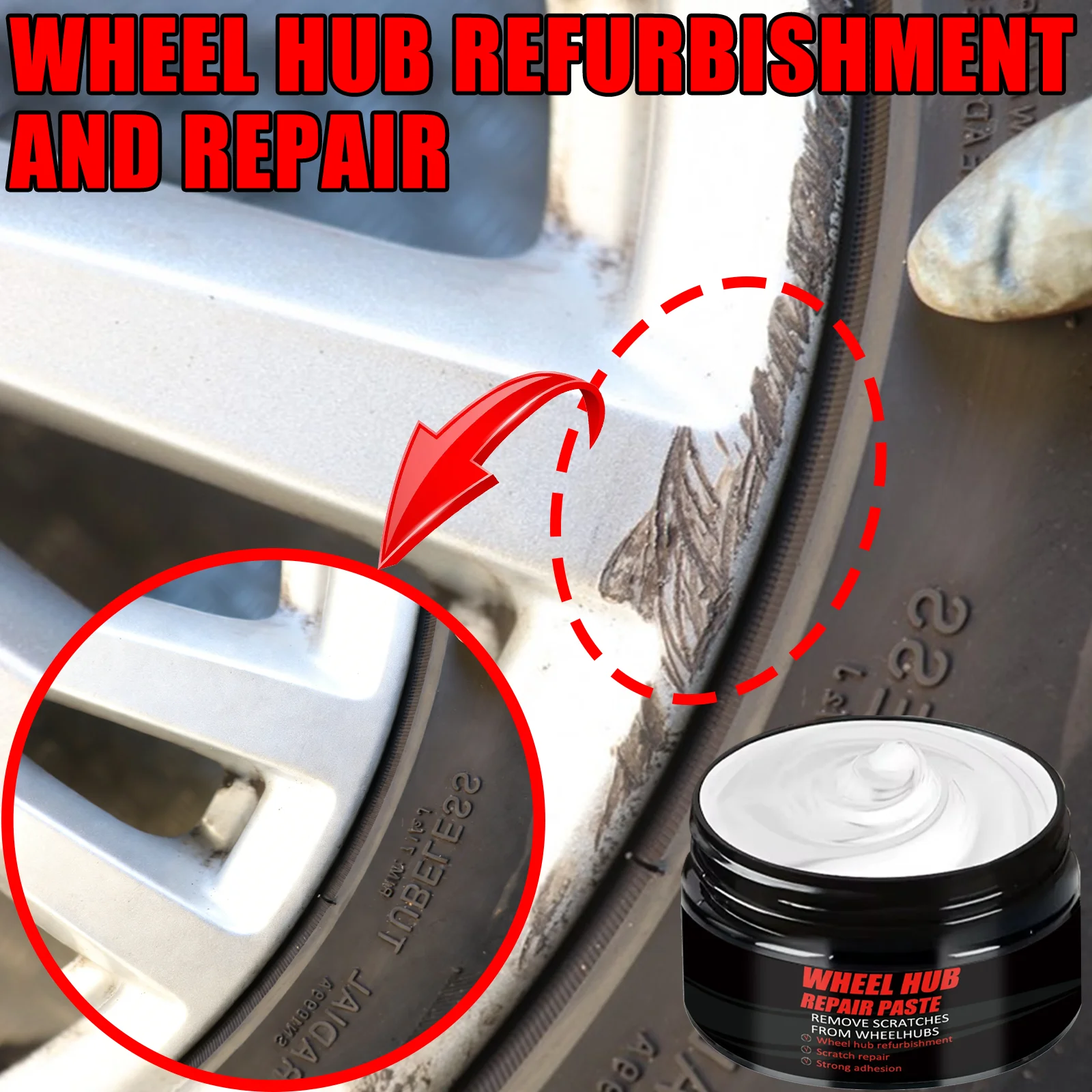 Auto-Radnaben-Kratzer-Renovierungspaste, Reparaturpaste für Reifenfelgen-Kratzerfarbe - Aluminium