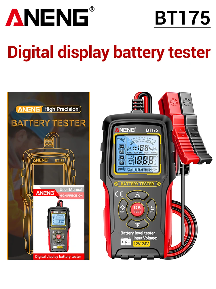 12V 24V Autobatterie-Tester Digitaler Kfz-Belastungstester 50-1999 CCA Batterieanalysator ANENG BT175
