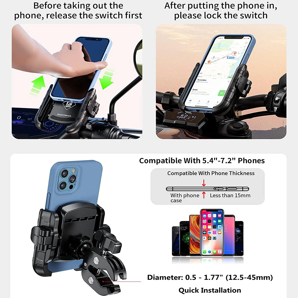 Motorrad-Telefonhalter One-Touch Auto Quick Lock – Bild 5