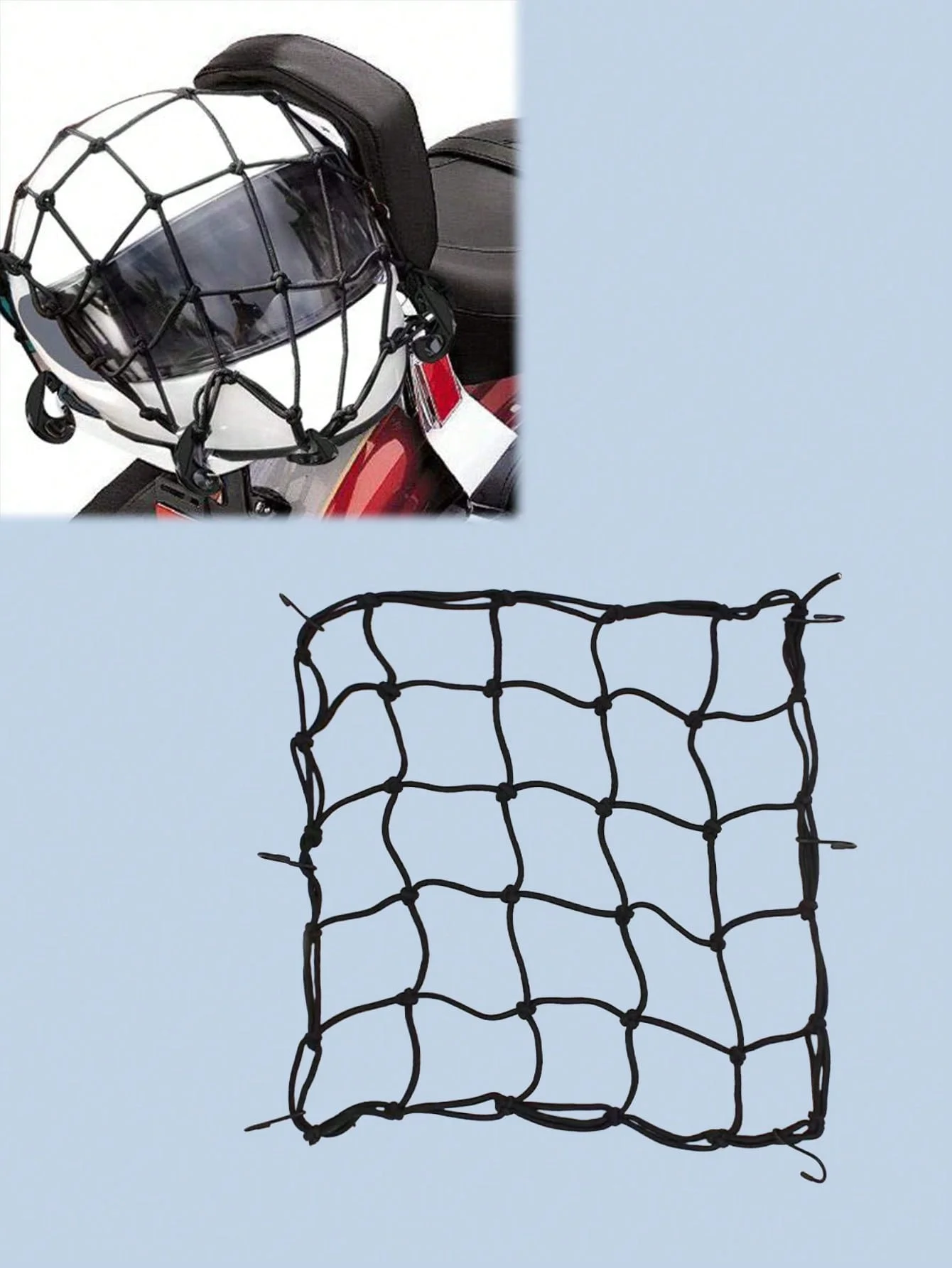 30x30cm elastisches Gepäcknetz (mit Haken), robustes Stretchnetz, passend für Motorrad/Fahrrad/Elektroroller