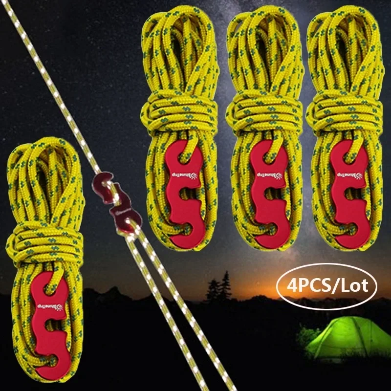 4 Outdoor-Zeltseile, reflektierende Seile, Überdachungseile, verstärkte, winddichte Seile mit Schnallen, um