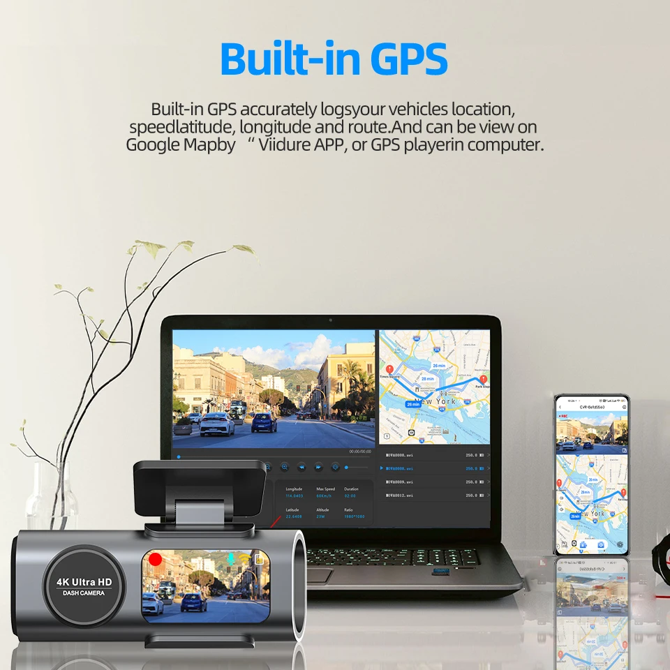 Dash Cam 4K GPS WIFI APP 24H Nachtsicht Mini Optional Hinten Objektiv – Bild 5