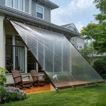2x4m/2m Transparente Wasserdichte Plane, Reißfeste Abdeckplane mit Rostfreien Ösen für Terrasse, Garten