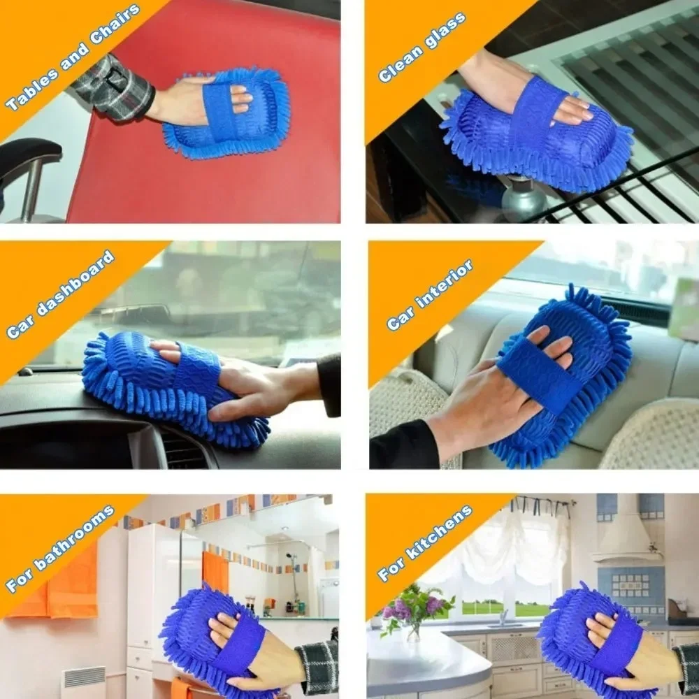 Blau Mikrofaser Chenille Auto Waschen Schwamm Pflege Waschen Pinsel – Bild 2