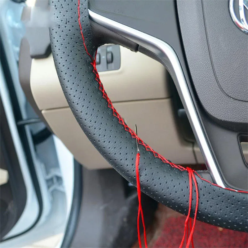 Auto Lenkrad abdeckung Nadeln und Geflecht faden Kunstleder Auto – Bild 3