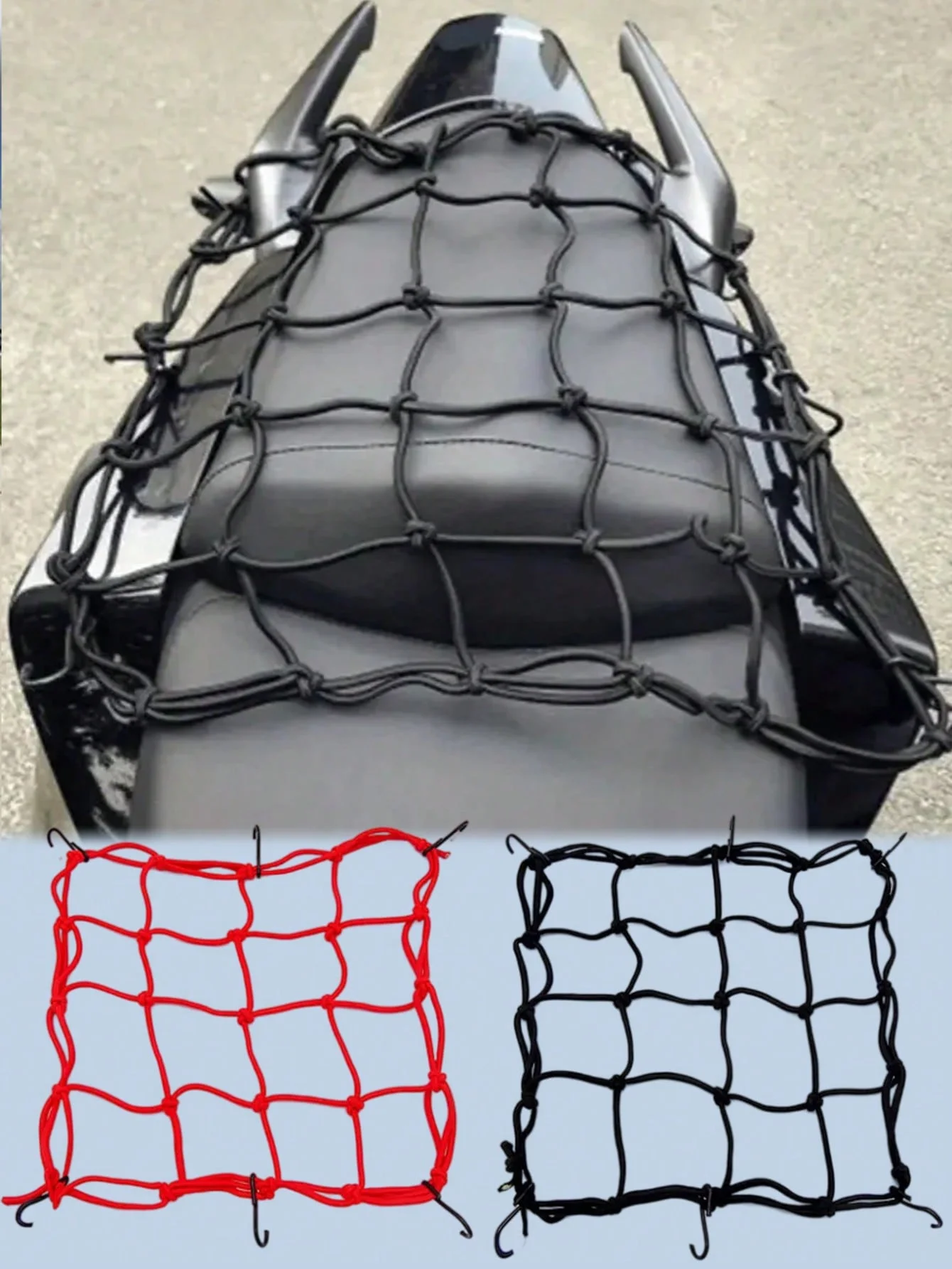 30x30cm elastisches Gepäcknetz (mit Haken), robustes Stretchnetz, passend für Motorrad/Fahrrad/Elektroroller