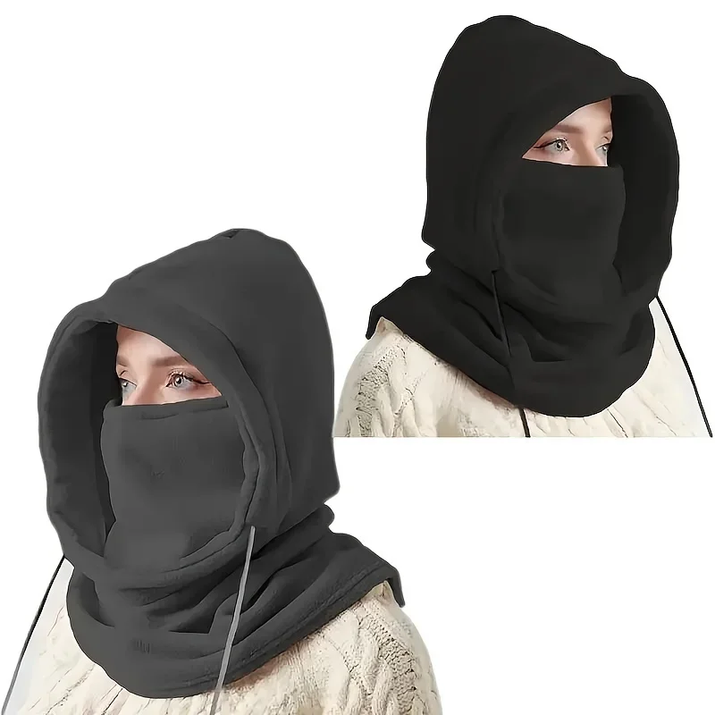 Unisex-Winter-Sturmhaube, gestrickte Kapuze - winddichte Maske mit Kordelzug, Motorrad-Kopfbedeckung, warme