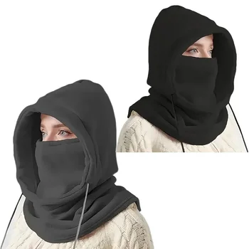 Unisex-Winter-Sturmhaube, gestrickte Kapuze - winddichte Maske mit Kordelzug, Motorrad-Kopfbedeckung, warme