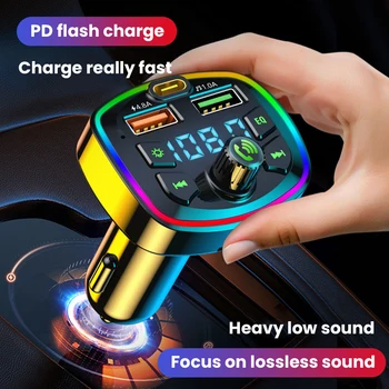 Auto Freisprecheinrichtung Bluetooth-kompatibel 5,0 FM Sender Auto 2 USB Schnelle Ladegerät MP3 Modulator