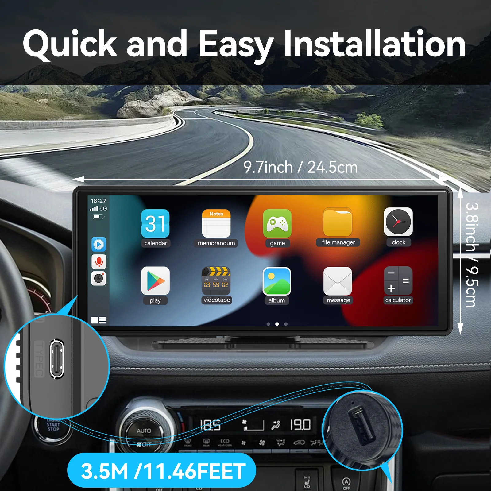 Universeller tragbarer kabelloser Carplay-Bildschirm für das Auto – Bild 4
