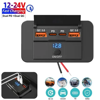 4-Port USB-Autoladegerät 12V Schnellladung PD 30W/15W Typ C QC 3.0 Schnelladapter für Mobiltelefone