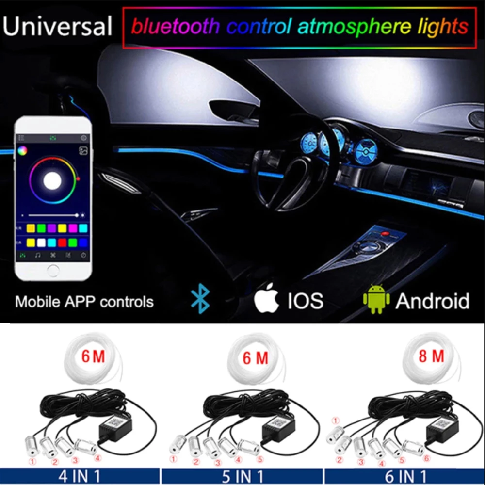 LED Auto Innenraum Umgebungs streifen Lichter RGB Glasfaser Atmosphäre – Bild 3
