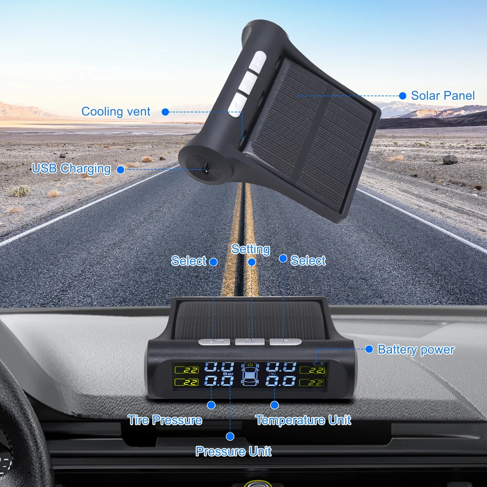 TPMS Solar-Reifendrucksensor, Auto-Reifendruckkontrollsystem – Bild 5
