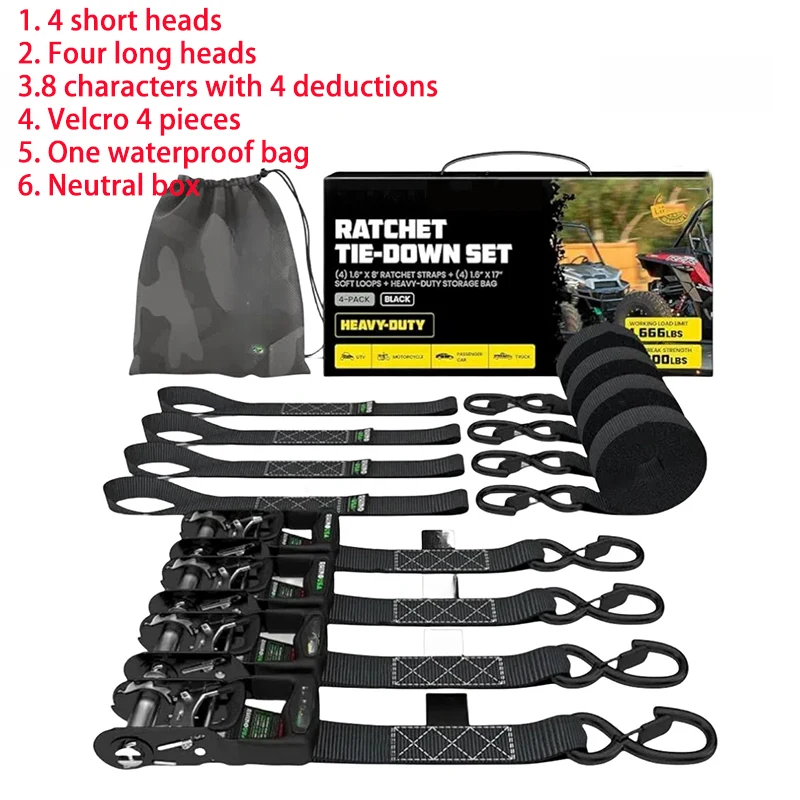 Ratsche Spannband Motorrad Feste Schwere Fracht Anhänger Transport Auto Spannseil Spannband Kit Ringförmigen