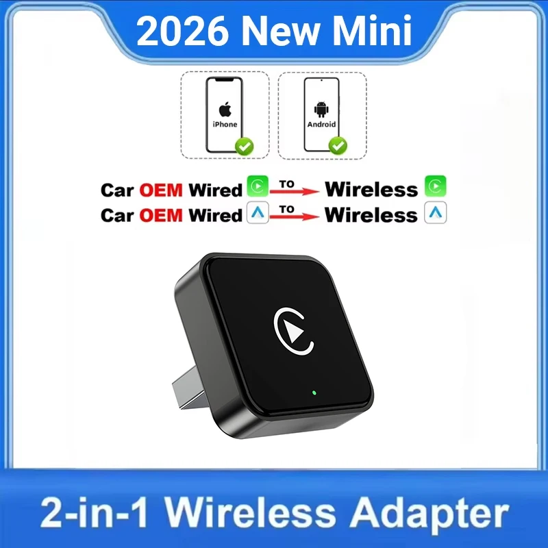 2026 NEU Drahtlose Carplay und Android Auto 2-in-1 Smart Mini Box WIFI BT Auto-Verbindung für Toyota Volvo