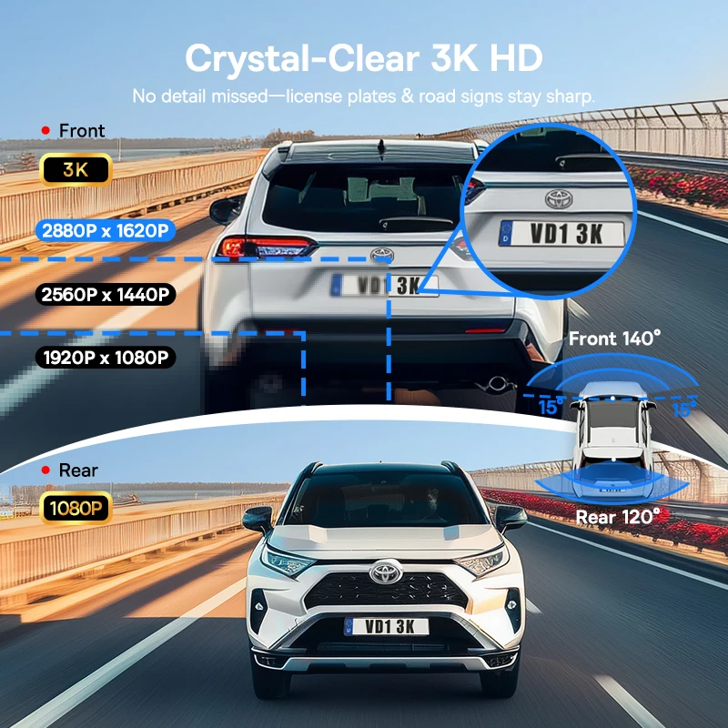Baseus 3K Dash Cam VD1 Vorder- und Rückkamera HD Integriertes GPS – Bild 3