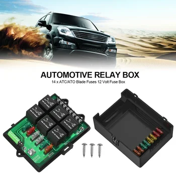 Relaiskasten, Sicherungsrelaiskasten, 12 V, Kfz-Universal-Sicherungspanel mit 6-Wege-Relais und 14 x
