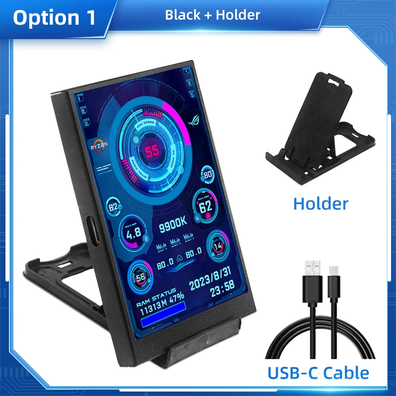 3,5-Zoll-IPS-Typ-C-Sekundärbildschirm für Computer, CPU, GPU, RAM, HDD-Display, 320 x 480, USB-LCD-Monitor