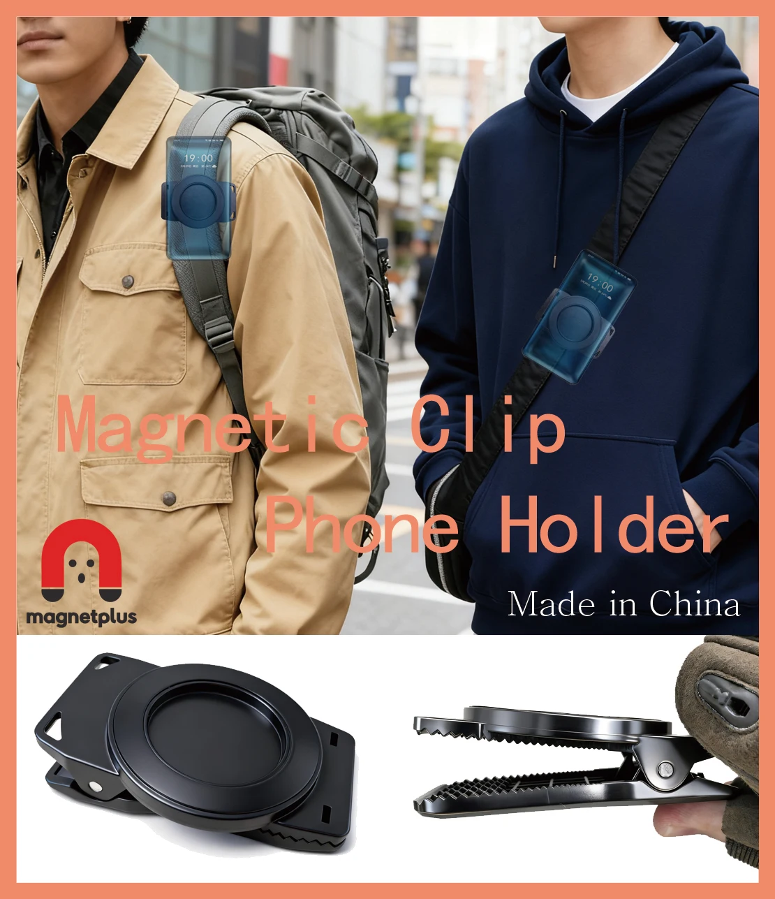 Freie Hände Magnetische Gürtel Clip Halter Handy Halter Rucksack Clip Metall Haken Frühling Seil Für Magsafe