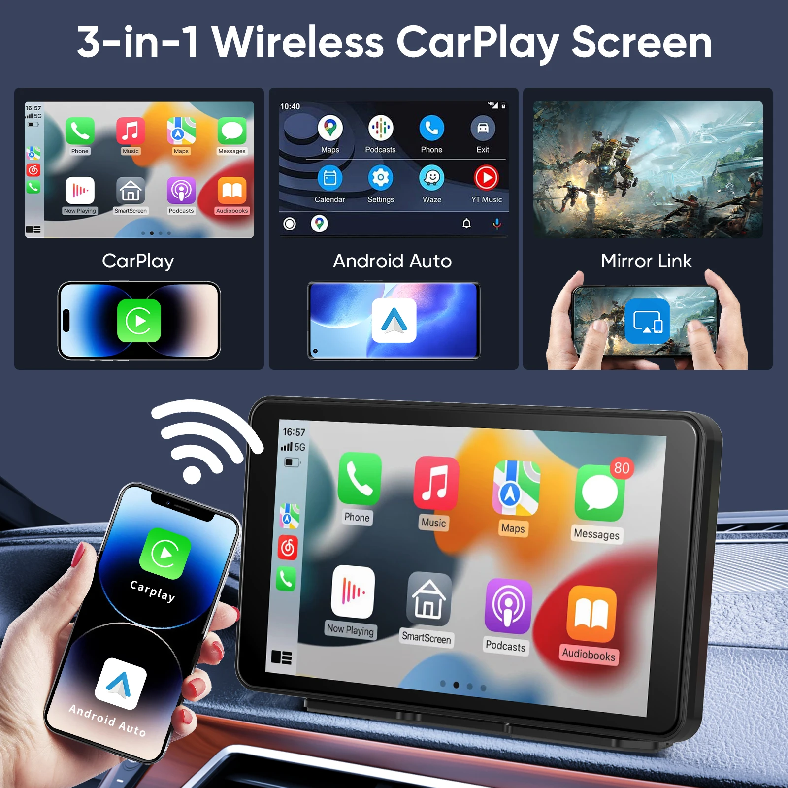 Pionray 7/10 Zoll Android Auto Universal Tragbare CarPlay für Auto – Bild 3