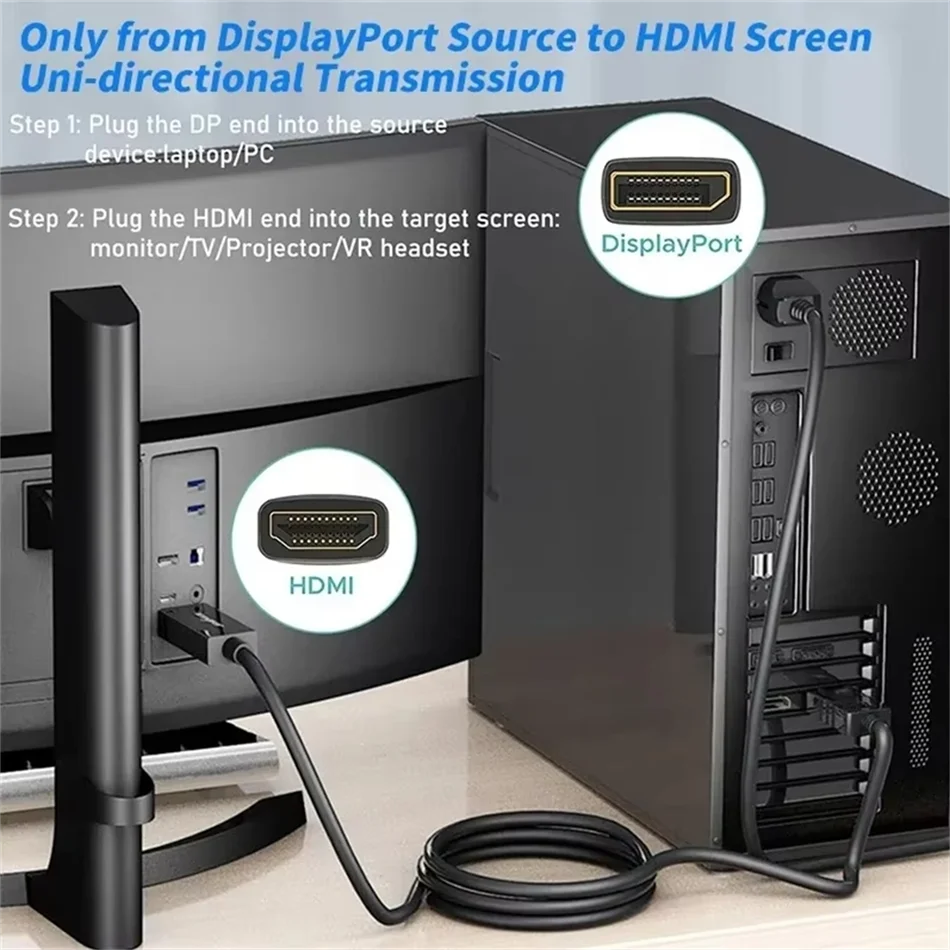 DisplayPort auf HDMI Kabel 4K, 1,8 m, für PC, TV und Projektor – Bild 5