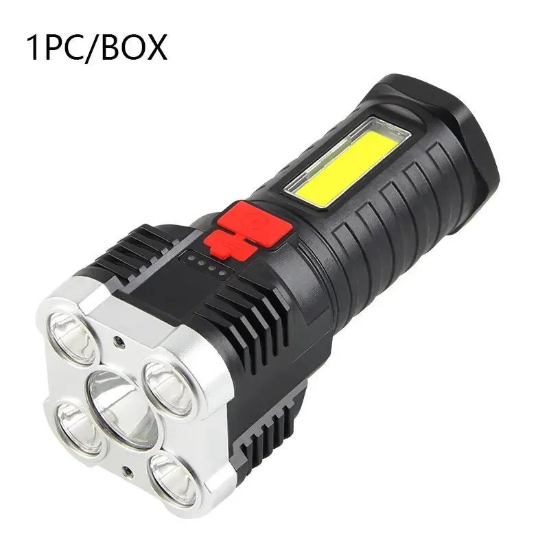 5 LED-Hochleistungs-LED-Taschenlampen, wiederaufladbarer Camping-Scheinwerfer mit Seitenlicht, 3