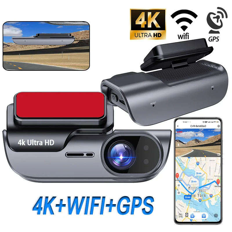 UHD 4K WLAN Dashcam mit Nachtsicht, Videorekorder, Fahrtenschreiber, Black Box, Auto-DVR-Kamera, GPS