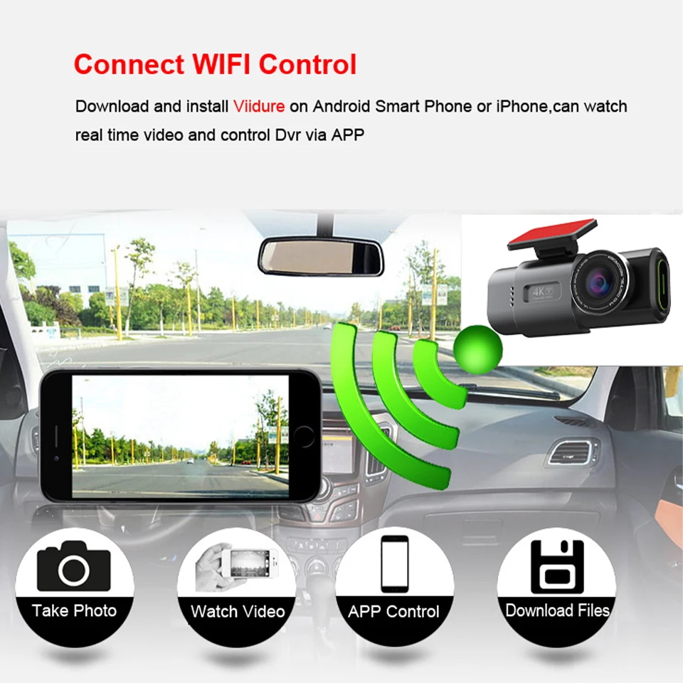 Dash Cam 4K GPS WIFI APP 24H Nachtsicht Mini Optional Hinten Objektiv – Bild 4