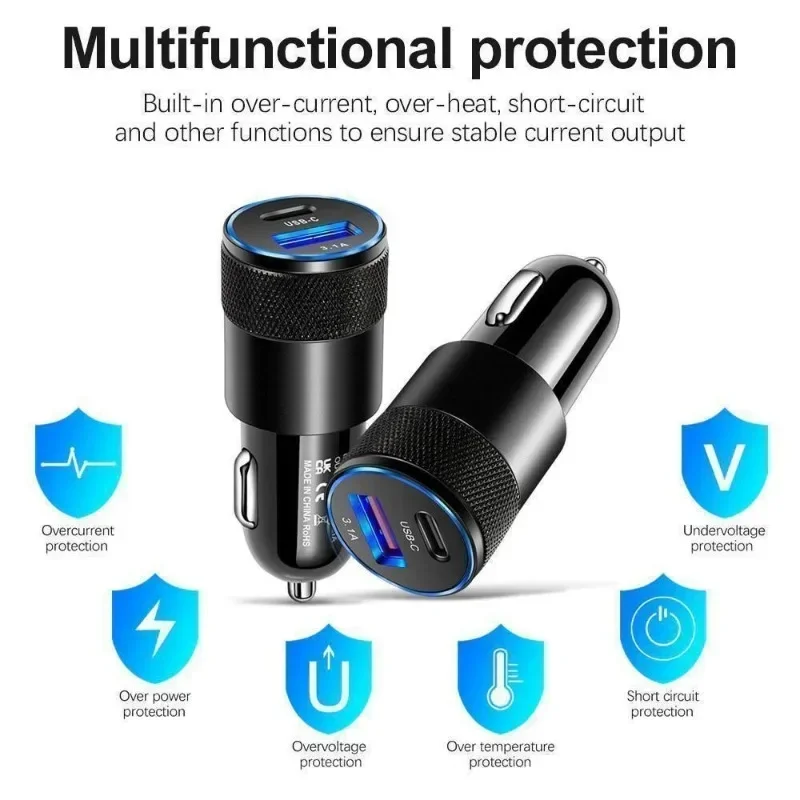 USB C schnelles Autoladegerät, 12 W 3,1 A PD Typ C Autoadapter 2-Port – Bild 6