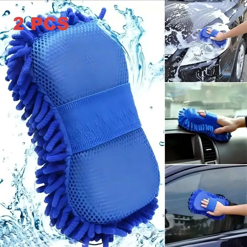 Autowasch-Mikrofaser-Chenille-Autowaschschwamm, Pflege-Waschbürste, Waschpad, Waschtuch (2 Stück)